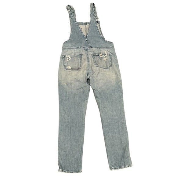 AG ADRIANO GOLDSCHMIED DESTROYED Distressed Blue Denim Overalls - Picture 2 of 7